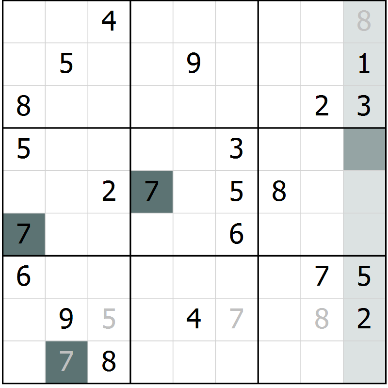 Position des candidats pour la solution de la Gr 7 page 10 du magazine de sudoku Virtuose n° 120