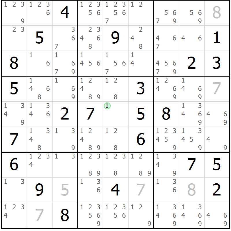 Position des candidats pour la solution de la Gr 7 page 10 du magazine de sudoku Virtuose n° 120