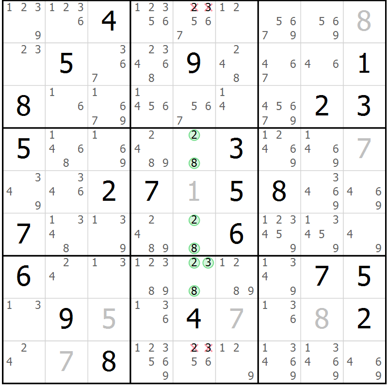 Position des candidats pour la solution de la Gr 7 page 10 du magazine de sudoku Virtuose n° 120