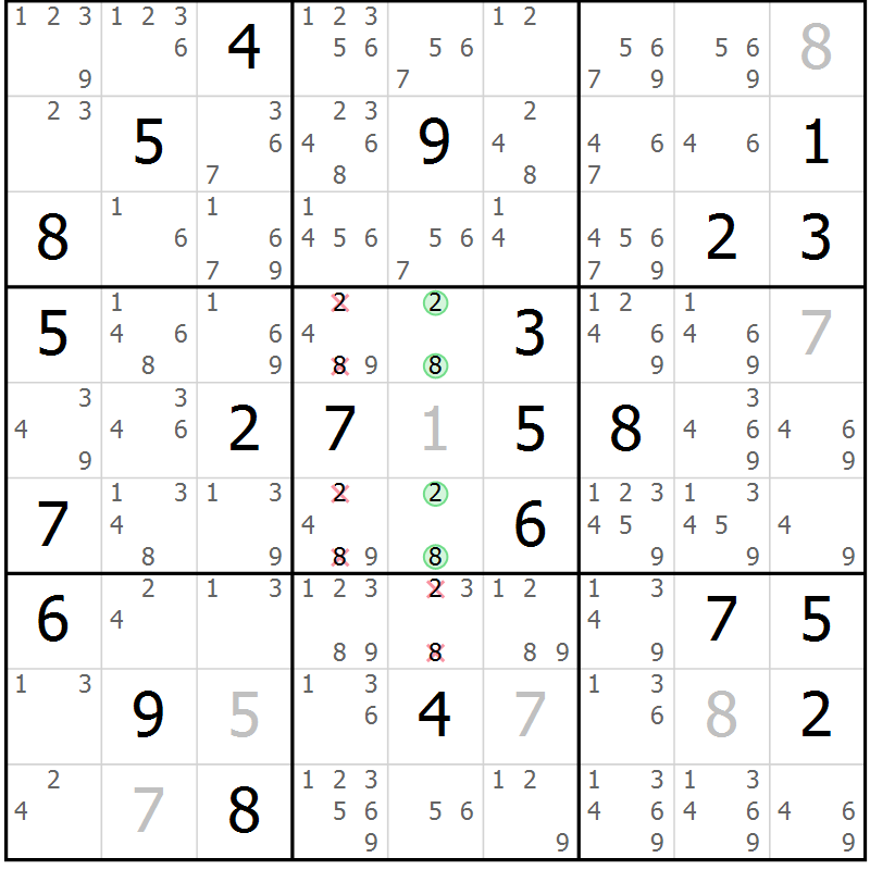 Position des candidats pour la solution de la Gr 7 page 10 du magazine de sudoku Virtuose n° 120