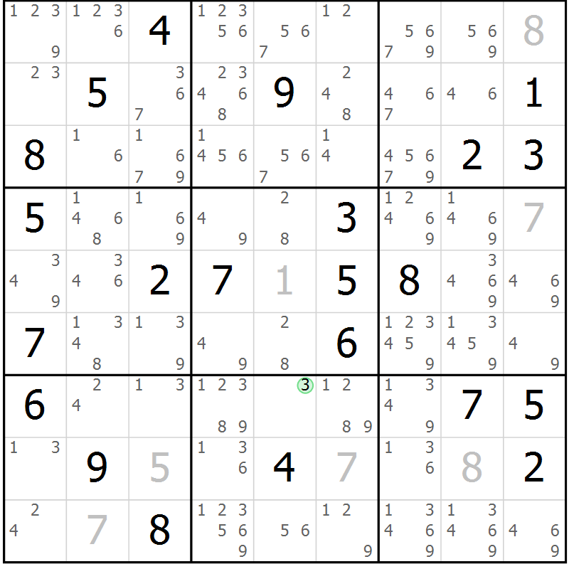 Position des candidats pour la solution de la Gr 7 page 10 du magazine de sudoku Virtuose n° 120