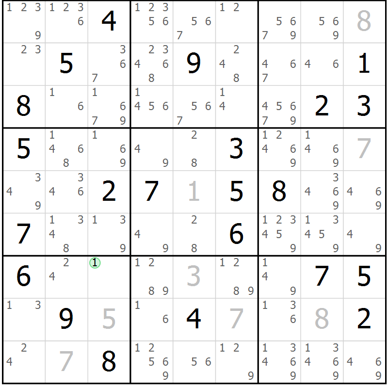Position des candidats pour la solution de la Gr 7 page 10 du magazine de sudoku Virtuose n° 120