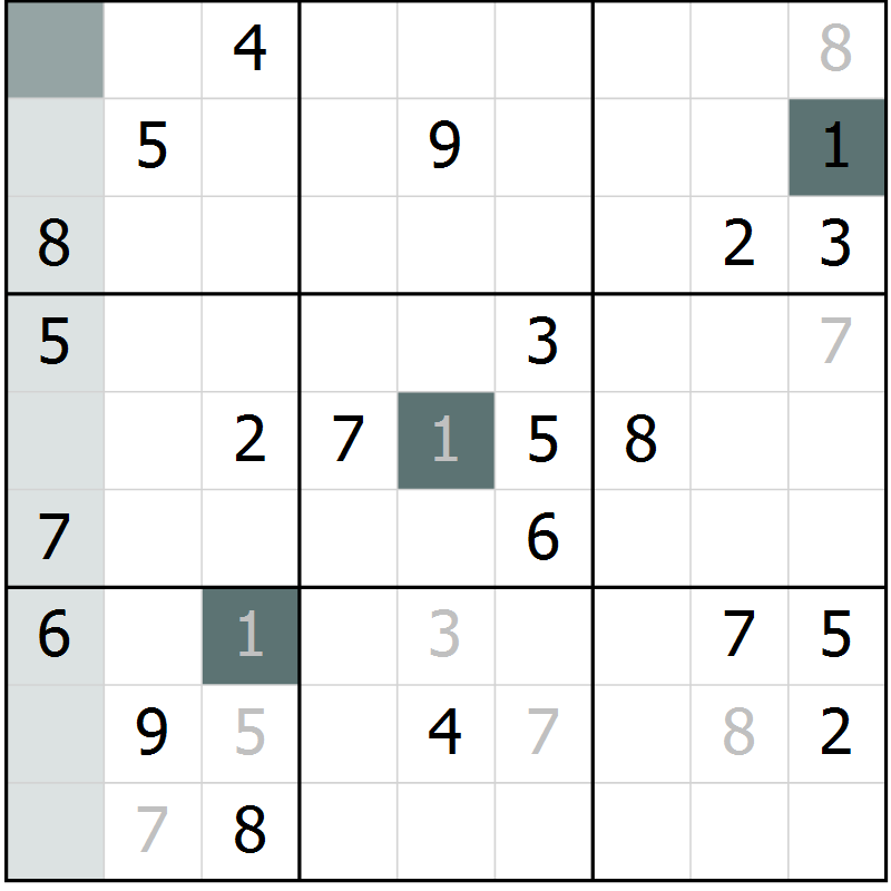 Position des candidats pour la solution de la Gr 7 page 10 du magazine de sudoku Virtuose n° 120