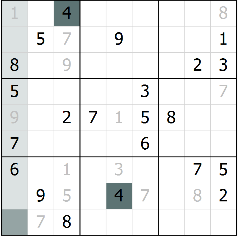 Position des candidats pour la solution de la Gr 7 page 10 du magazine de sudoku Virtuose n° 120