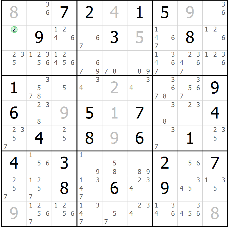 Position des candidats pour la solution de la Gr 70 page 73 du magazine de sudoku Virtuose n° 120