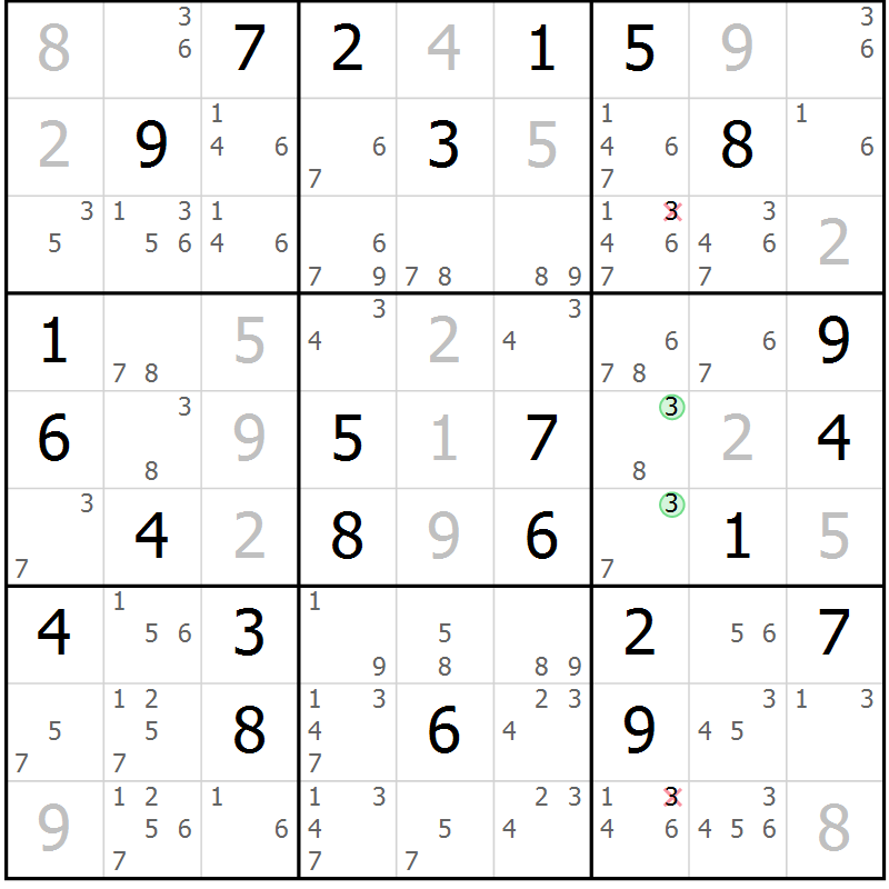 Position des candidats pour la solution de la Gr 70 page 73 du magazine de sudoku Virtuose n° 120