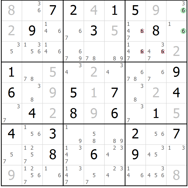 Position des candidats pour la solution de la Gr 70 page 73 du magazine de sudoku Virtuose n° 120