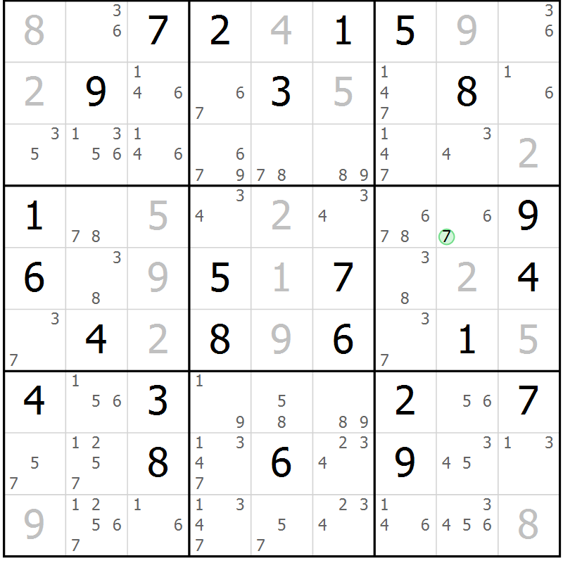 Position des candidats pour la solution de la Gr 70 page 73 du magazine de sudoku Virtuose n° 120
