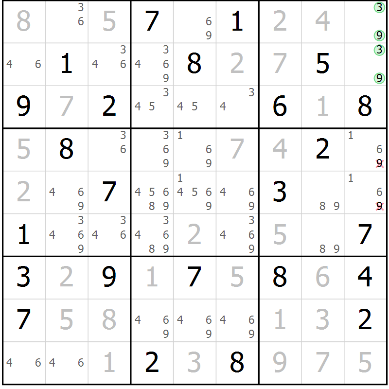 Position des candidats pour la solution de la Gr 71 page 74 du magazine de sudoku Virtuose n° 120