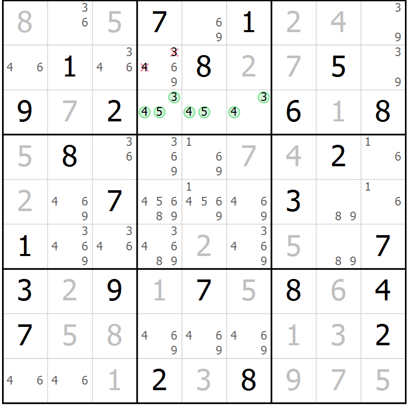 Position des candidats pour la solution de la Gr 71 page 74 du magazine de sudoku Virtuose n° 120