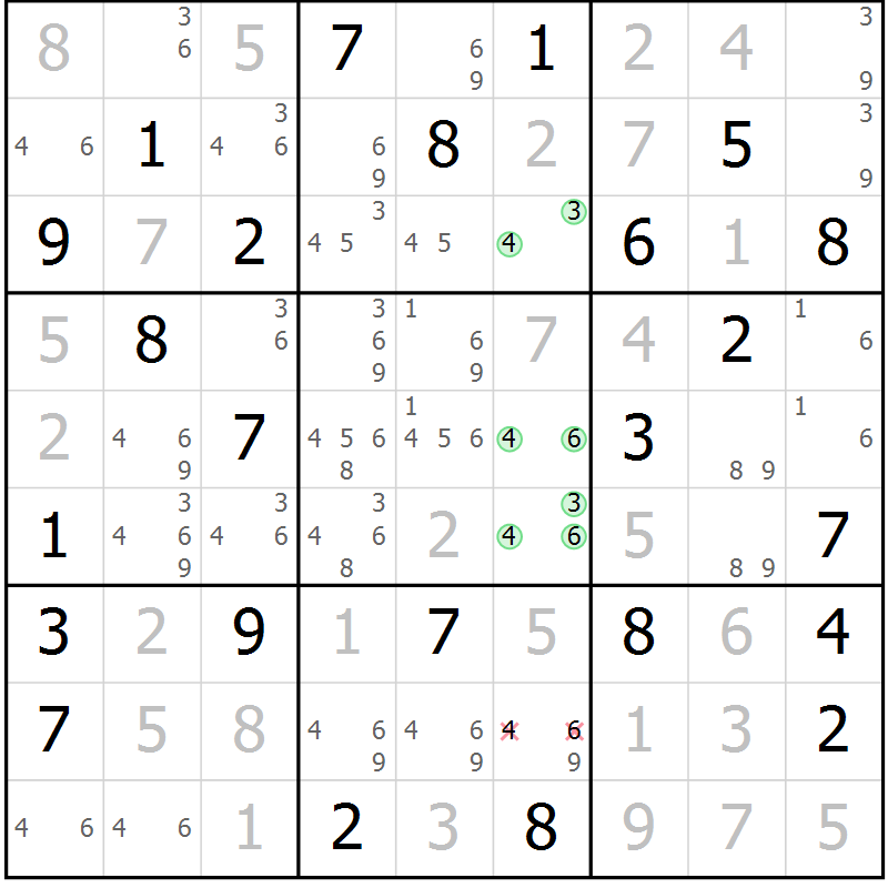 Position des candidats pour la solution de la Gr 71 page 74 du magazine de sudoku Virtuose n° 120