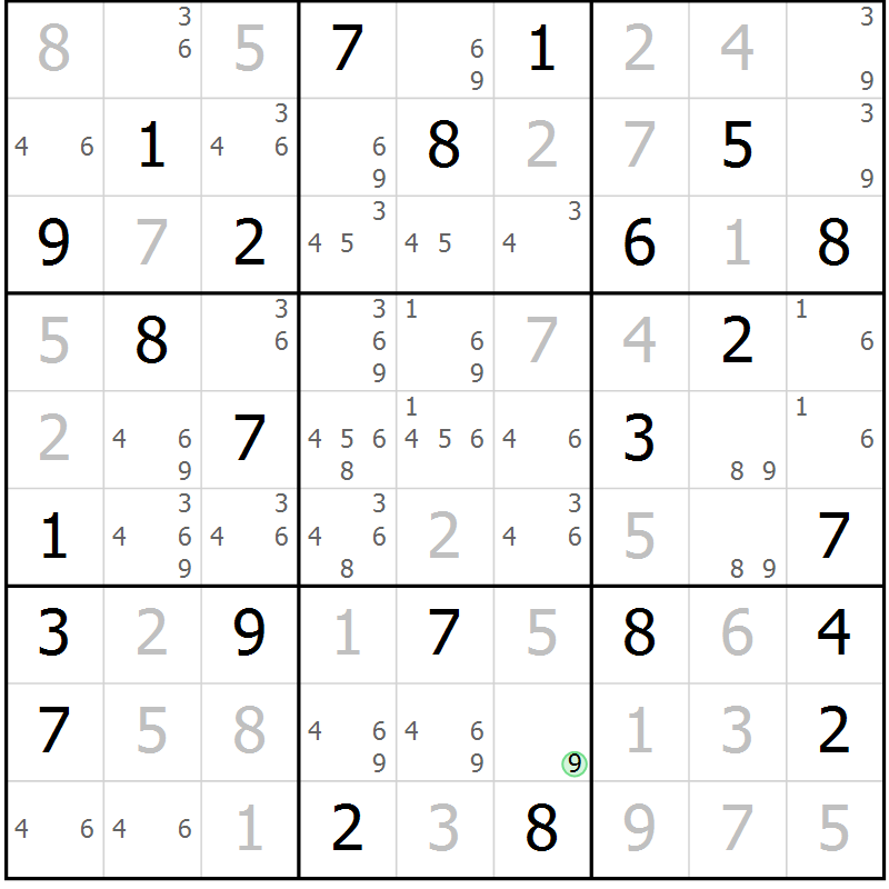 Position des candidats pour la solution de la Gr 71 page 74 du magazine de sudoku Virtuose n° 120