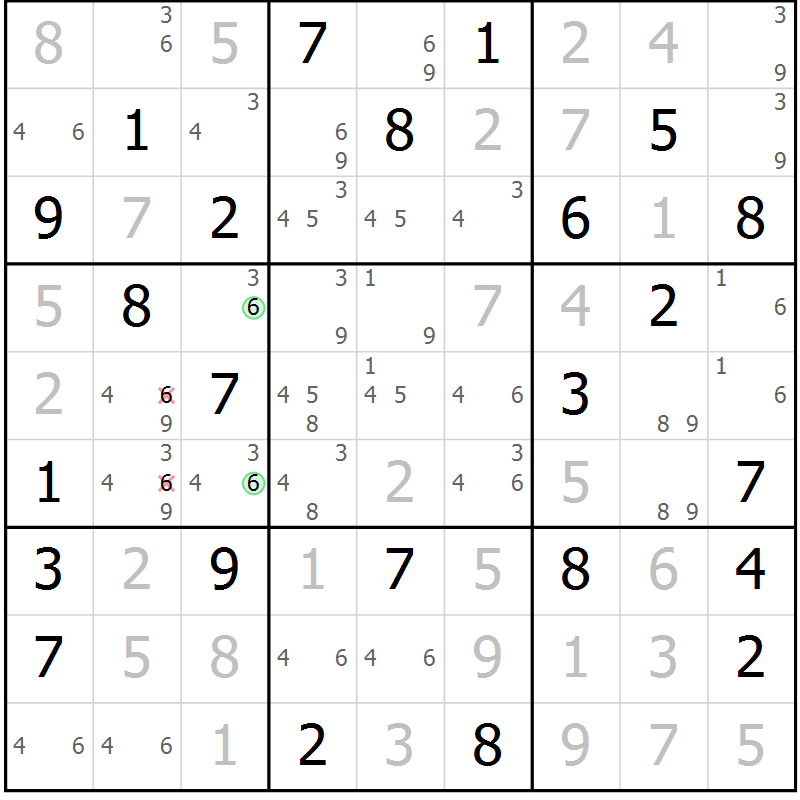 Position des candidats pour la solution de la Gr 71 page 74 du magazine de sudoku Virtuose n° 120