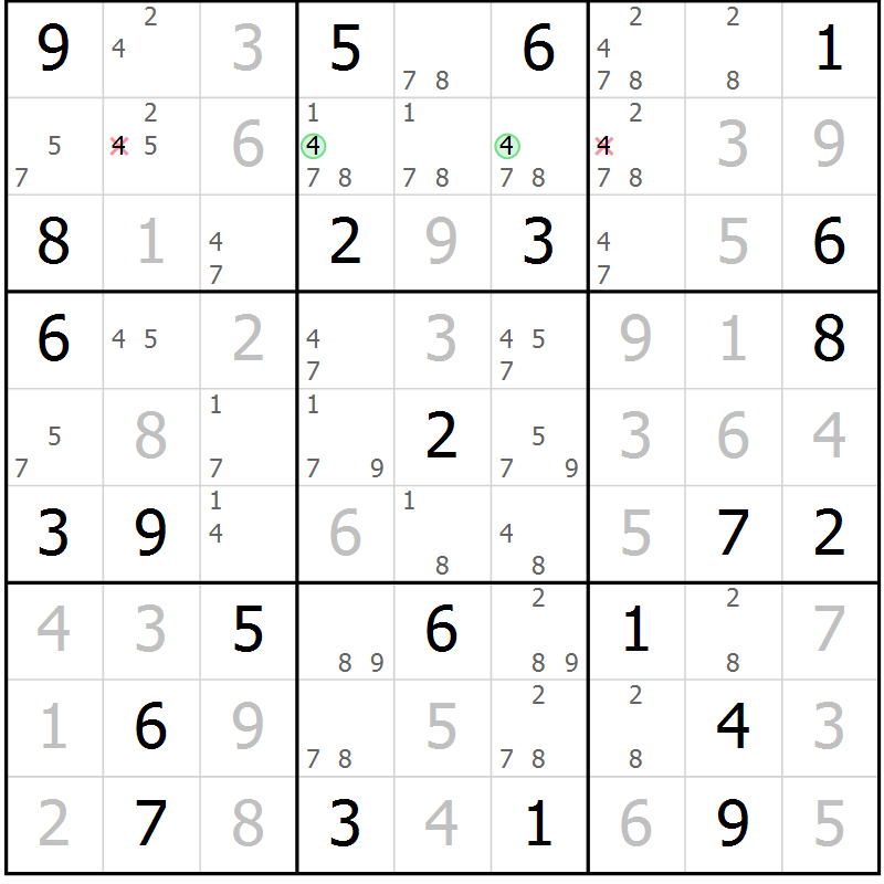 Position des candidats pour la solution de la Gr 72 page 75 du magazine de sudoku Virtuose n° 120