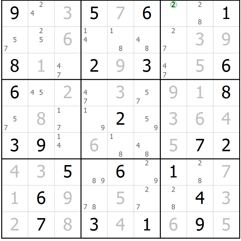 Position des candidats pour la solution de la Gr 72 page 75 du magazine de sudoku Virtuose n° 120