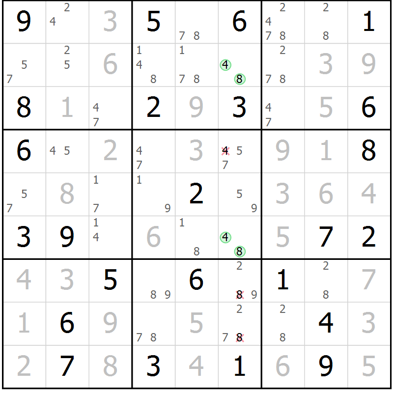 Position des candidats pour la solution de la Gr 72 page 75 du magazine de sudoku Virtuose n° 120