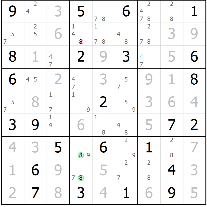 Position des candidats pour la solution de la Gr 72 page 75 du magazine de sudoku Virtuose n° 120