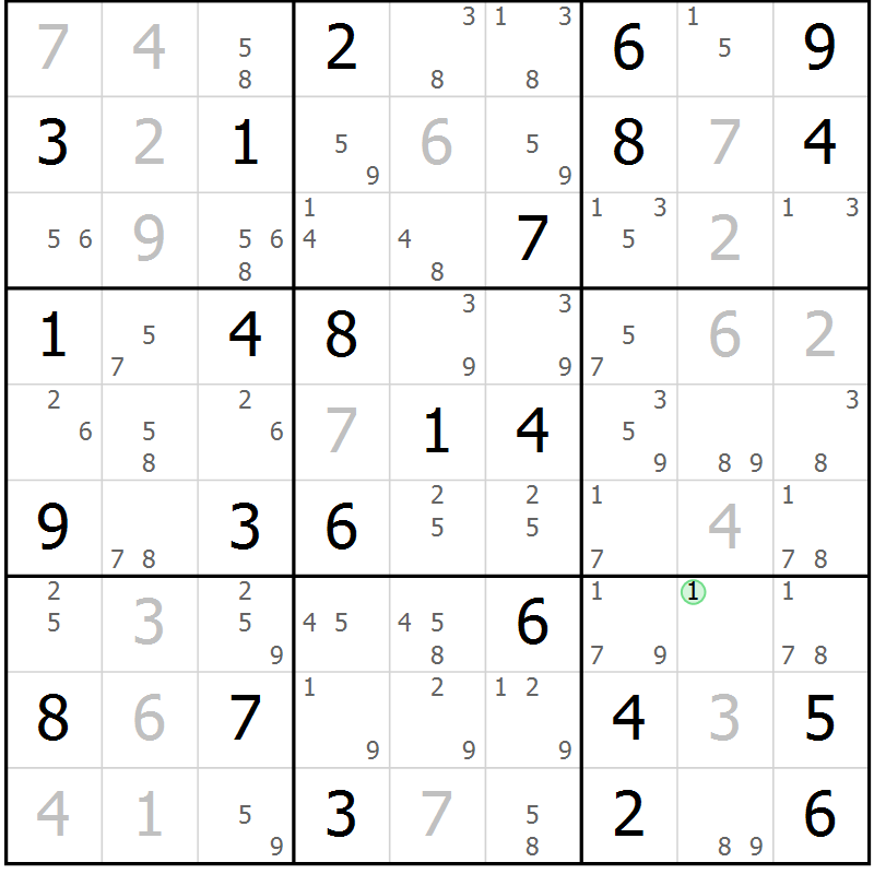 Position des candidats pour la solution de la Gr 73 page 76 du magazine de sudoku Virtuose n° 120