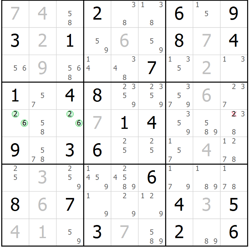 Position des candidats pour la solution de la Gr 73 page 76 du magazine de sudoku Virtuose n° 120