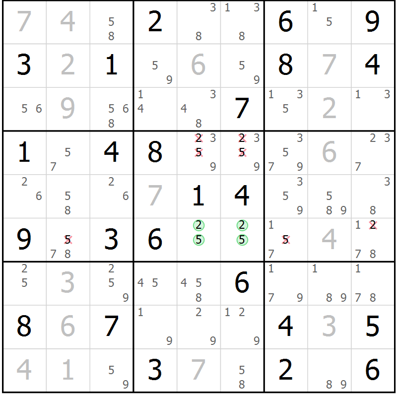 Position des candidats pour la solution de la Gr 73 page 76 du magazine de sudoku Virtuose n° 120