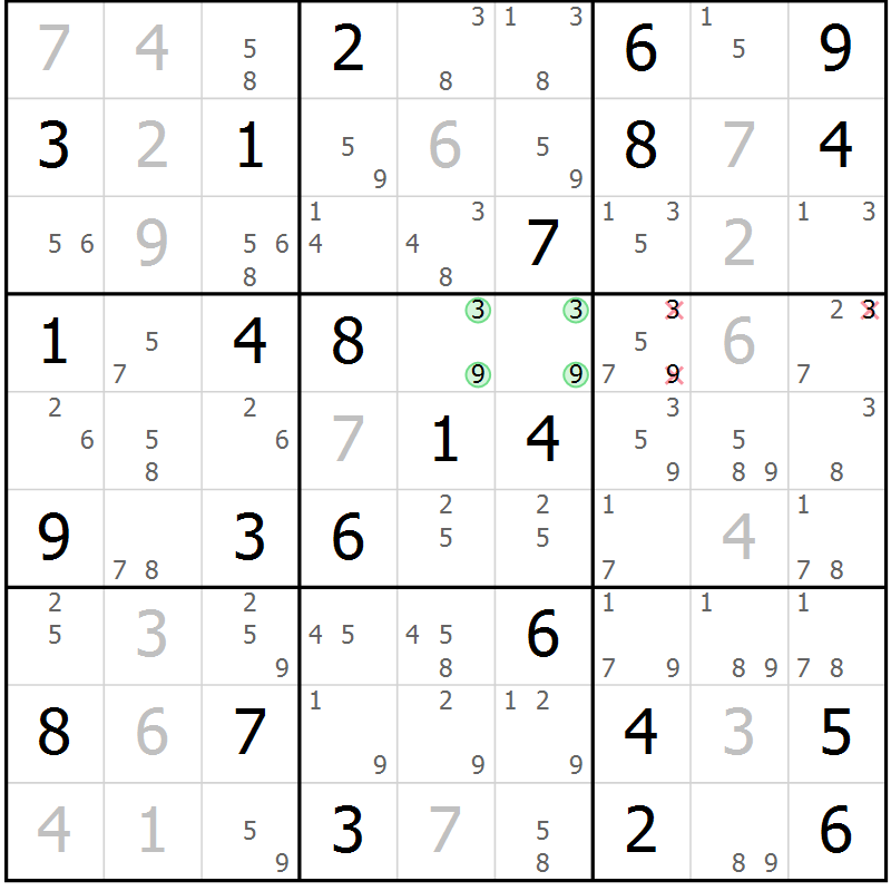 Position des candidats pour la solution de la Gr 73 page 76 du magazine de sudoku Virtuose n° 120