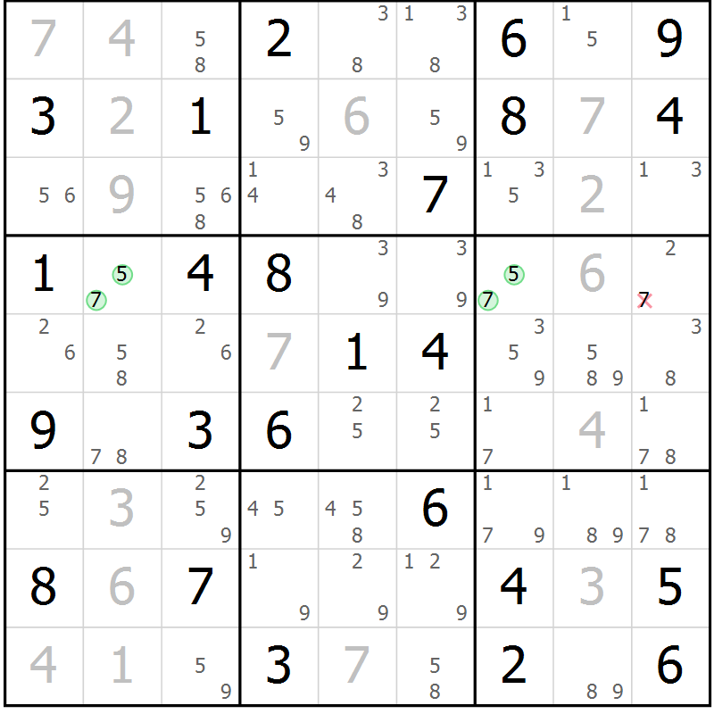 Position des candidats pour la solution de la Gr 73 page 76 du magazine de sudoku Virtuose n° 120