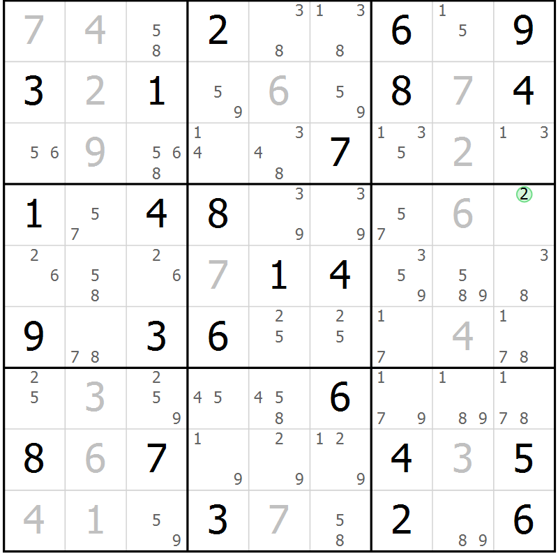 Position des candidats pour la solution de la Gr 73 page 76 du magazine de sudoku Virtuose n° 120