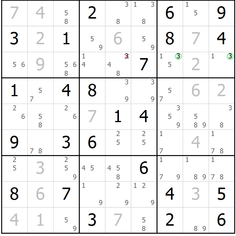 Position des candidats pour la solution de la Gr 73 page 76 du magazine de sudoku Virtuose n° 120