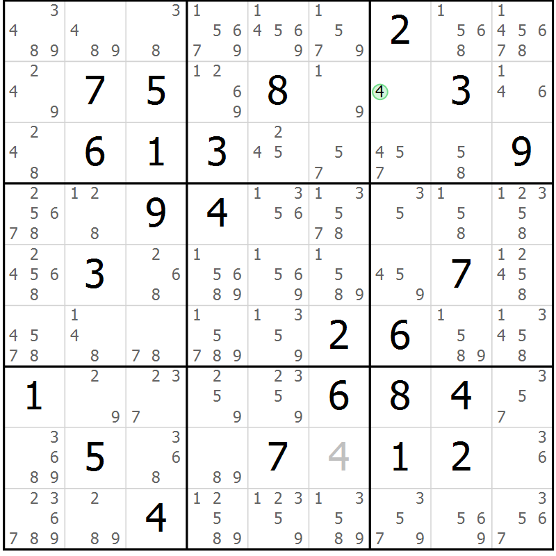 Position des candidats pour la solution de la Gr 74 page 77 du magazine de sudoku Virtuose n° 120