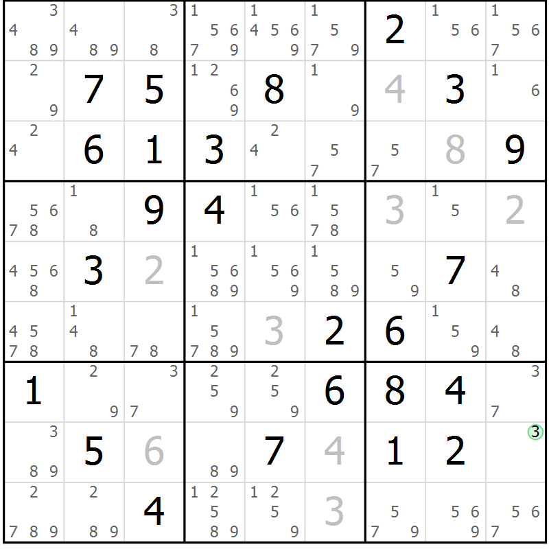 Position des candidats pour la solution de la Gr 74 page 77 du magazine de sudoku Virtuose n° 120