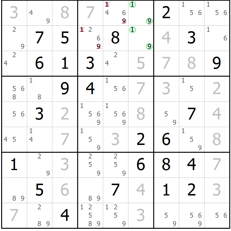 Position des candidats pour la solution de la Gr 74 page 77 du magazine de sudoku Virtuose n° 120