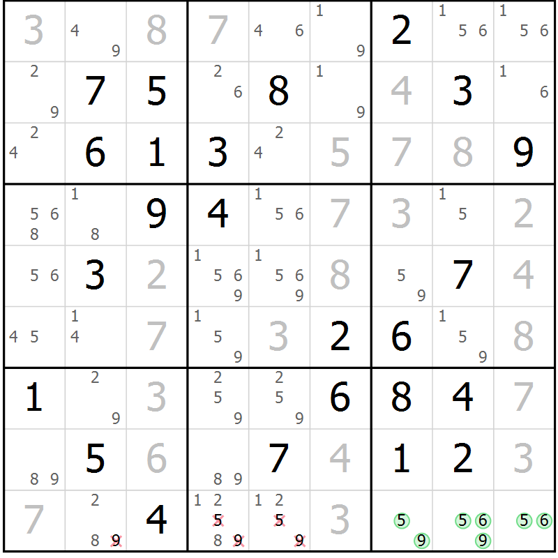 Position des candidats pour la solution de la Gr 74 page 77 du magazine de sudoku Virtuose n° 120
