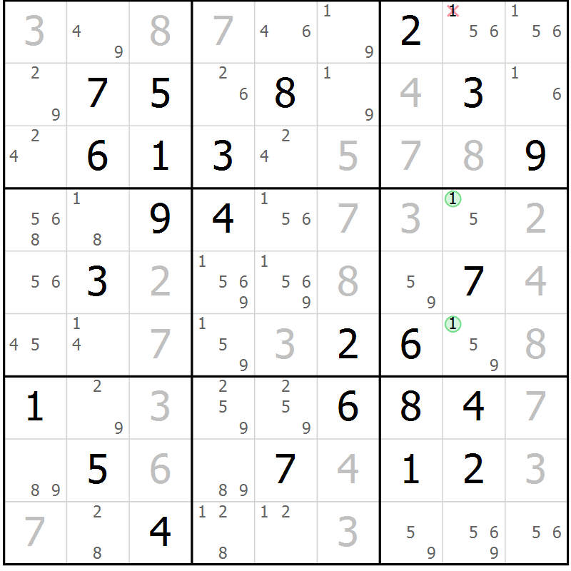 Position des candidats pour la solution de la Gr 74 page 77 du magazine de sudoku Virtuose n° 120