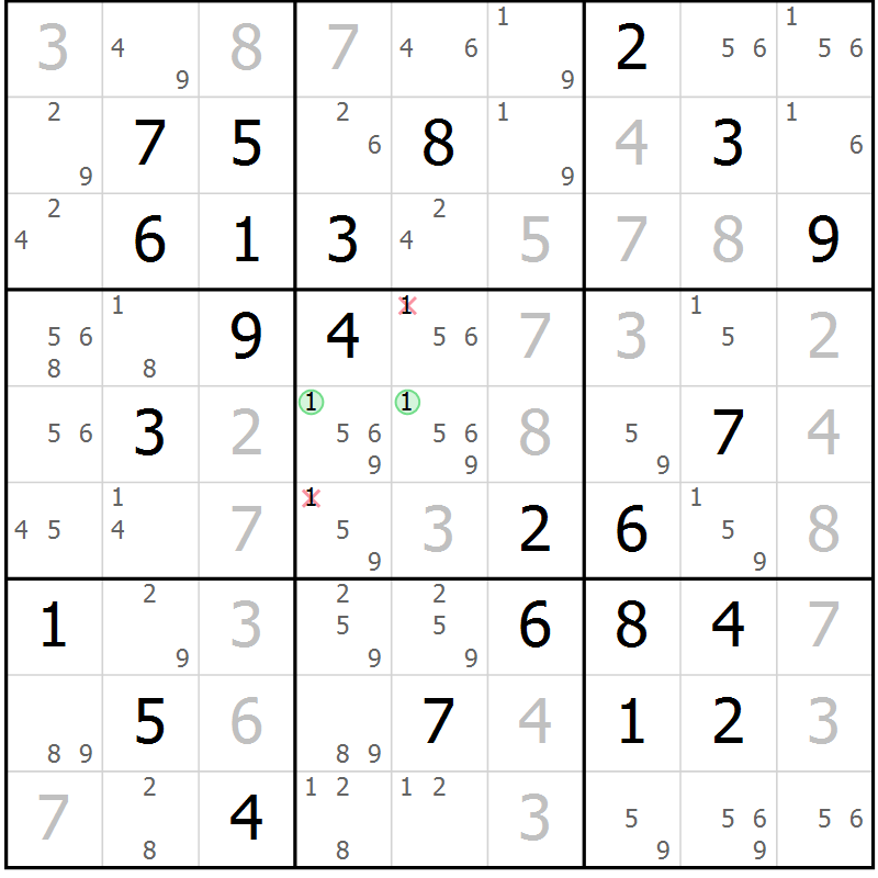 Position des candidats pour la solution de la Gr 74 page 77 du magazine de sudoku Virtuose n° 120