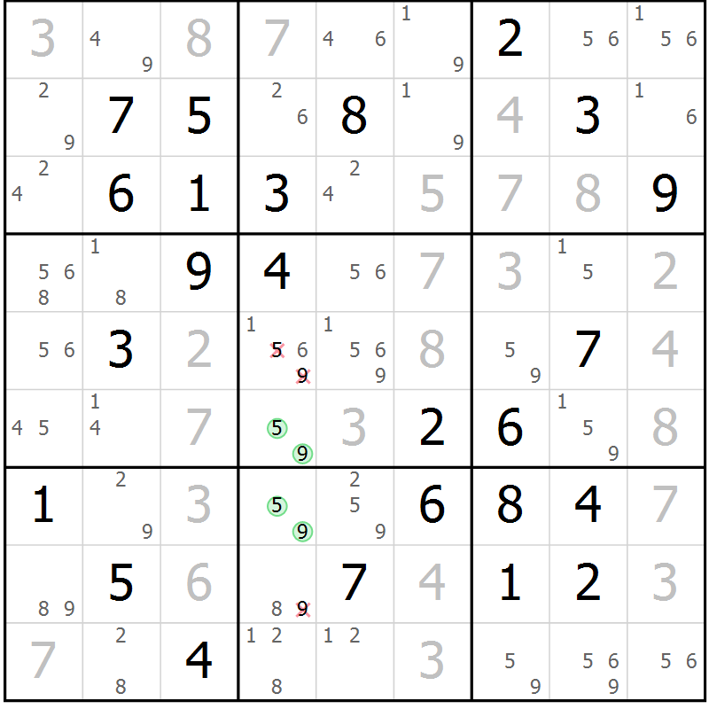 Position des candidats pour la solution de la Gr 74 page 77 du magazine de sudoku Virtuose n° 120