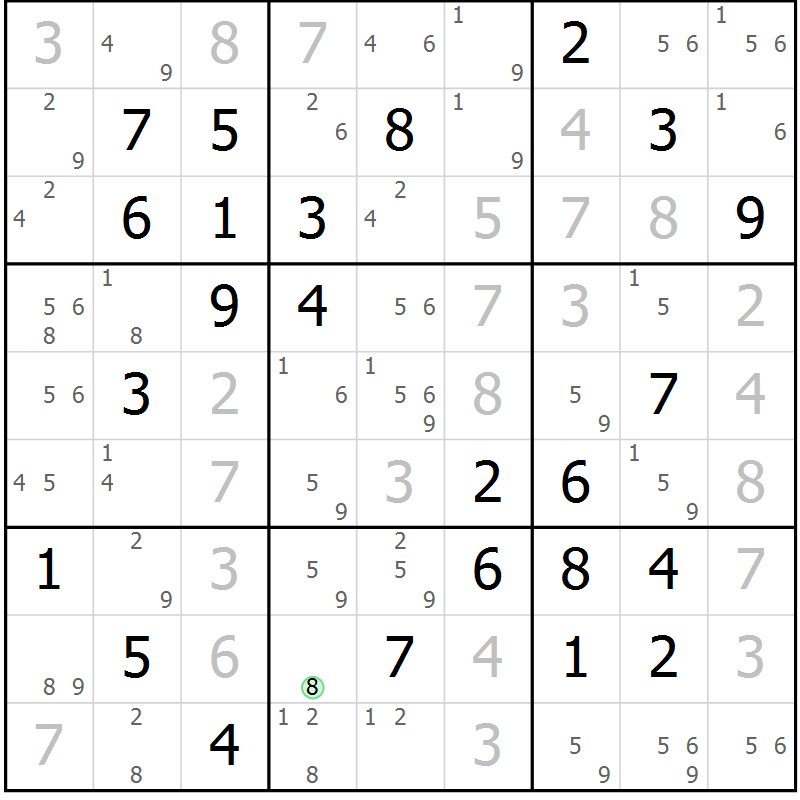 Position des candidats pour la solution de la Gr 74 page 77 du magazine de sudoku Virtuose n° 120