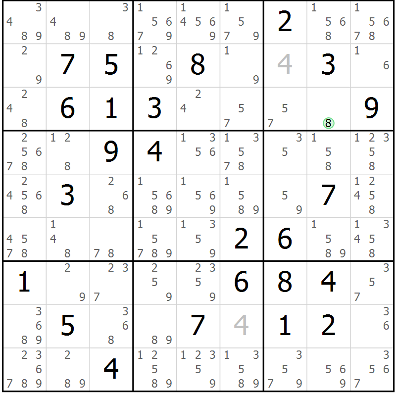 Position des candidats pour la solution de la Gr 74 page 77 du magazine de sudoku Virtuose n° 120