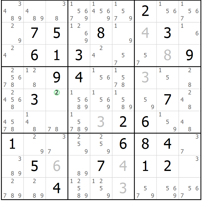 Position des candidats pour la solution de la Gr 74 page 77 du magazine de sudoku Virtuose n° 120