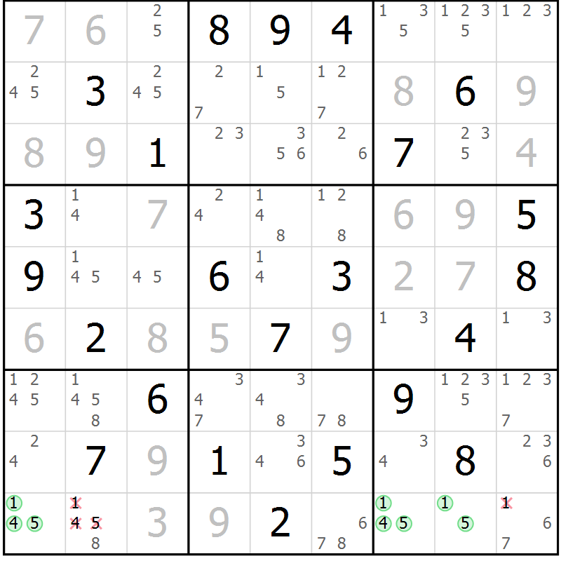 Position des candidats pour la solution de la Gr 75 page 78 du magazine de sudoku Virtuose n° 120