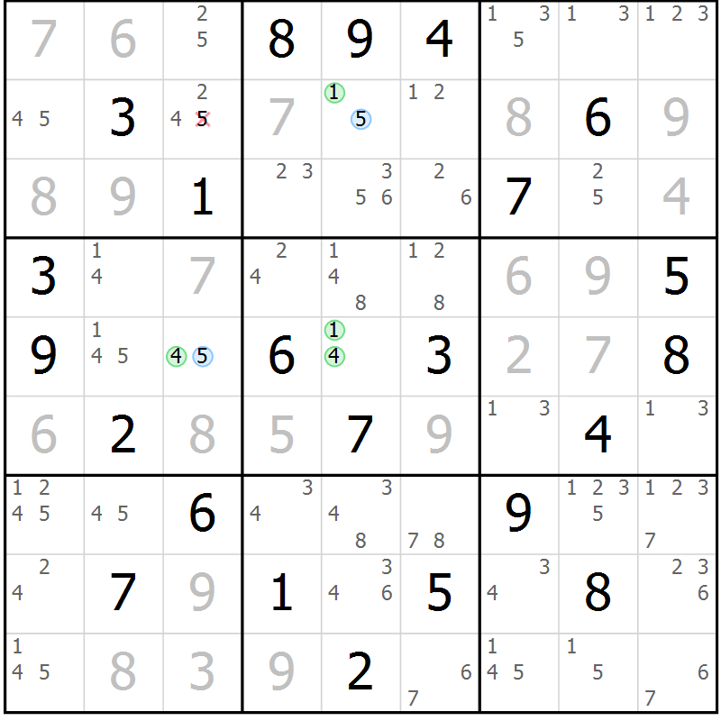 Position des candidats pour la solution de la Gr 75 page 78 du magazine de sudoku Virtuose n° 120