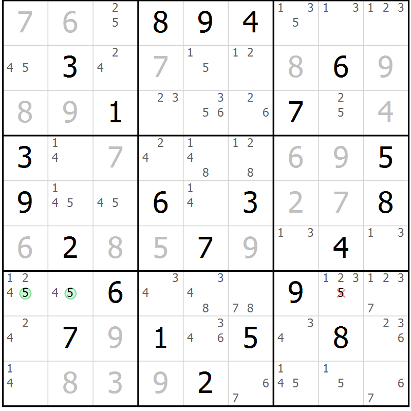 Position des candidats pour la solution de la Gr 75 page 78 du magazine de sudoku Virtuose n° 120