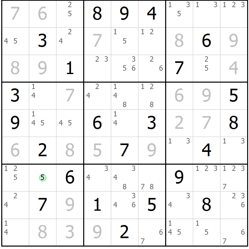 Position des candidats pour la solution de la Gr 75 page 78 du magazine de sudoku Virtuose n° 120