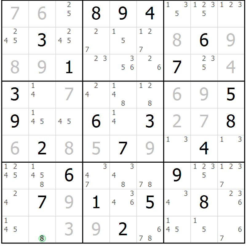 Position des candidats pour la solution de la Gr 75 page 78 du magazine de sudoku Virtuose n° 120