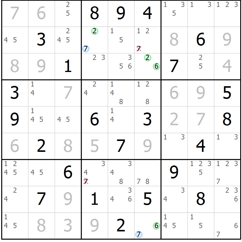 Position des candidats pour la solution de la Gr 75 page 78 du magazine de sudoku Virtuose n° 120