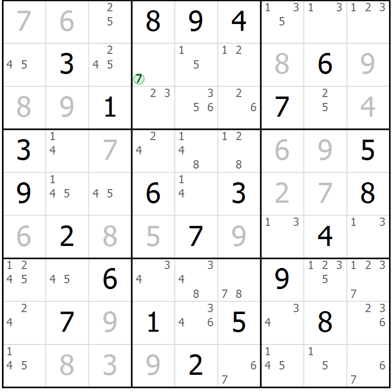 Position des candidats pour la solution de la Gr 75 page 78 du magazine de sudoku Virtuose n° 120