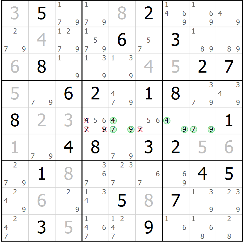 Position des candidats pour la solution de la Gr 76 page 79 du magazine de sudoku Virtuose n° 120