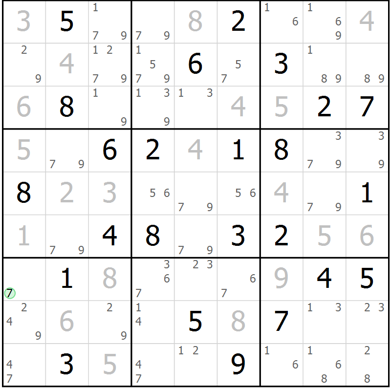 Position des candidats pour la solution de la Gr 76 page 79 du magazine de sudoku Virtuose n° 120