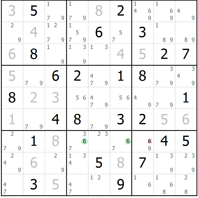 Position des candidats pour la solution de la Gr 76 page 79 du magazine de sudoku Virtuose n° 120