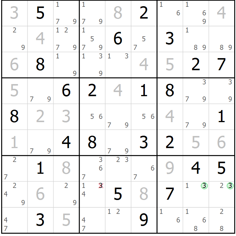 Position des candidats pour la solution de la Gr 76 page 79 du magazine de sudoku Virtuose n° 120