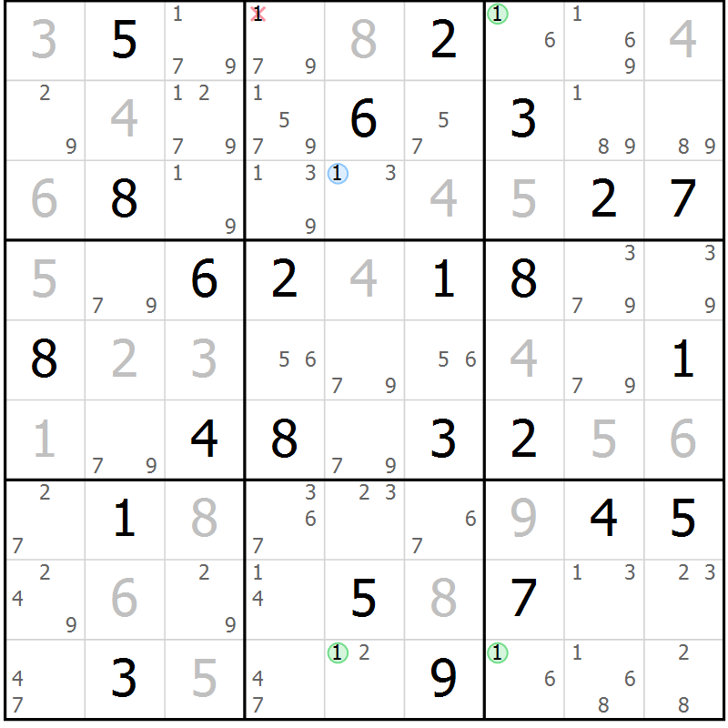 Position des candidats pour la solution de la Gr 76 page 79 du magazine de sudoku Virtuose n° 120